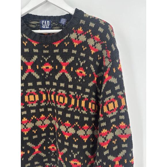 Gap Vintage Sweater Womens Medium Black Striped Retro Pullover Crewneck X's - Picture 3 of 16